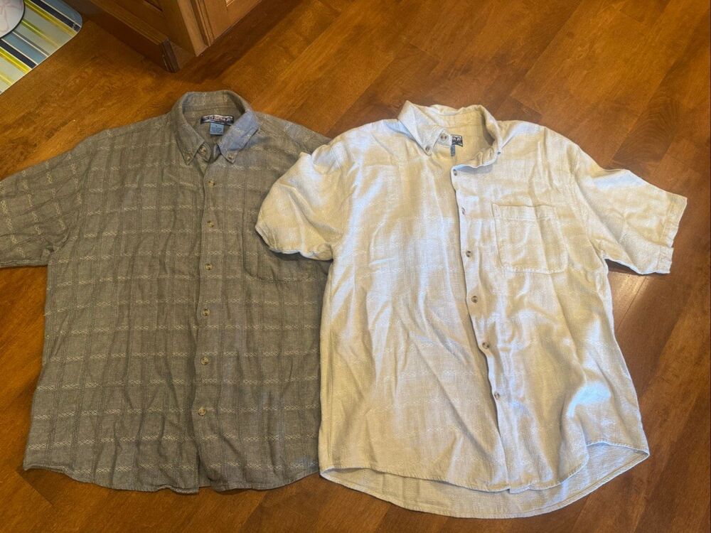 Vintage Summa Men’s Large Linen Rayon Button Up Shirts Lot of 2 Gray Cream